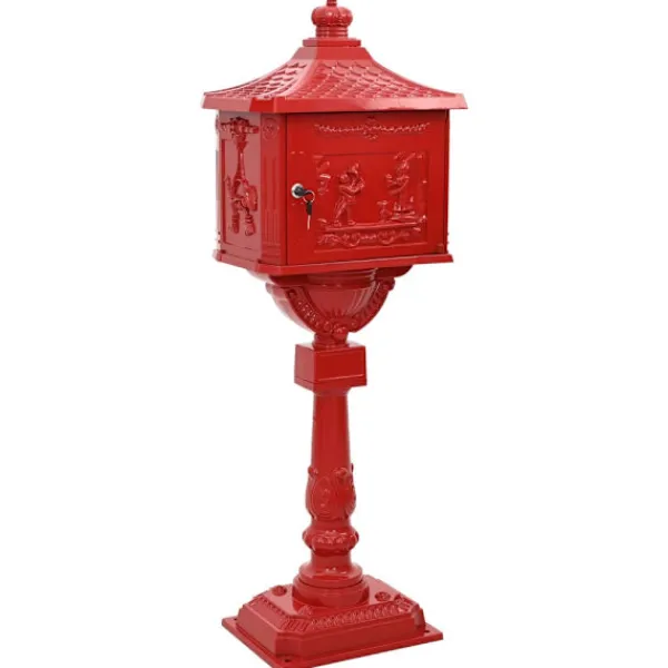New Stående Brevlåda Röd 42,5 x 29,5 x 117 cm Gjutet Aluminium Postlådor & Brevlådor