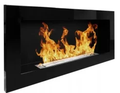 Stilren väggmonterad etanolkamin 90x40x12 cm – miljövänlig eldstad i blank svart för modern inredning