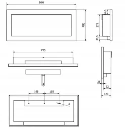 Stilren väggmonterad etanolkamin 90x40x12 cm – miljövänlig eldstad i blank svart för modern inredning