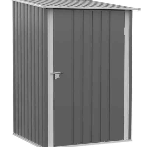 New Stålförråd 0,92 m², låsbart med pulpettak, 100×103×160 cm, grå Skjul, Garage & Carports