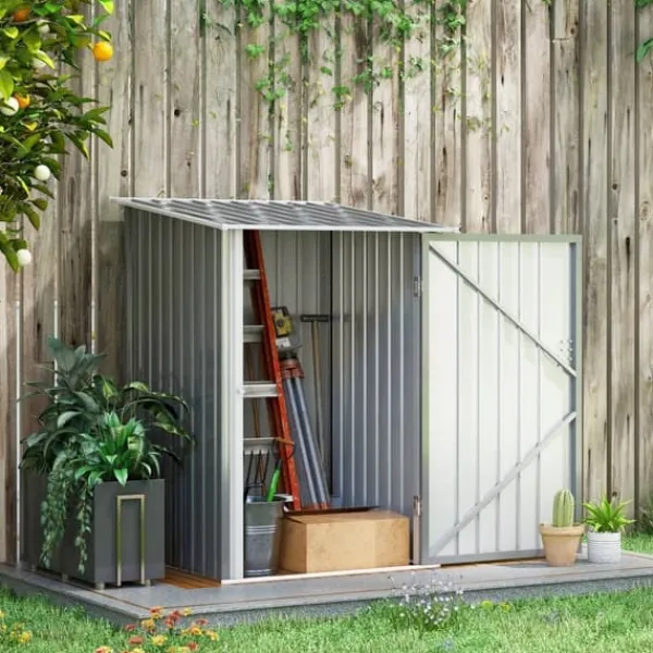 New Stålförråd 0,92 m², låsbart med pulpettak, 100×103×160 cm, grå Skjul, Garage & Carports