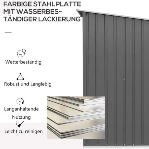 New Stålförråd 0,92 m², låsbart med pulpettak, 100×103×160 cm, grå Skjul, Garage & Carports