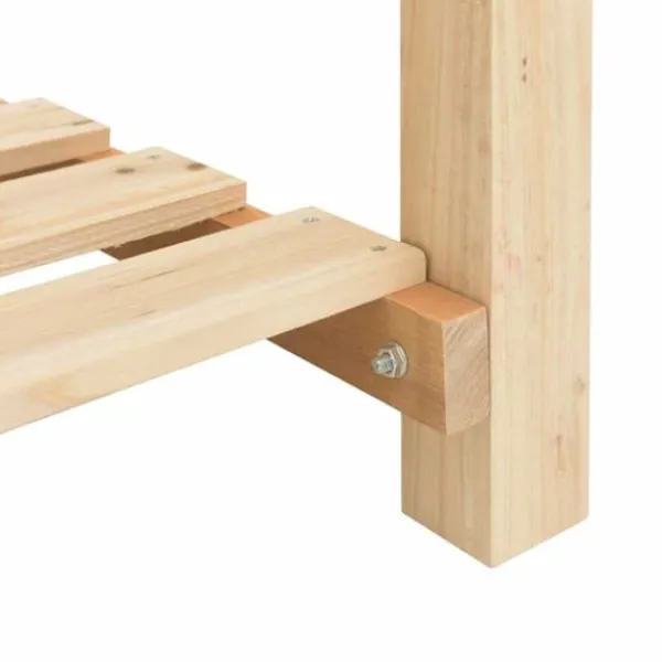 Sale Stort rektangulärt trädgårdsplanterare med hylla i massivt trä | Storlek: 203x53x76 cm | Färg: Naturligt trä Planteringsbänkar