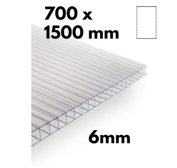 Clearance Stycke växthusflerväggsplåt / klar polykarbonat 700x1500mm - 6mm, 2st. Växthus