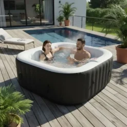 SUN SPA Laminerat fyrkantigt uppblåsbart spa - 4 personer - 1,55 x H 0,65 m
