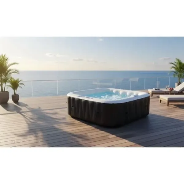 SUN SPA Laminerat fyrkantigt uppblåsbart spa - 4 personer - 1,55 x H 0,65 m