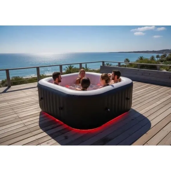 Sale SUNSPA Square Uppblåsbart Spa 6 platser med LED-remsa Spa & Utomhusbad