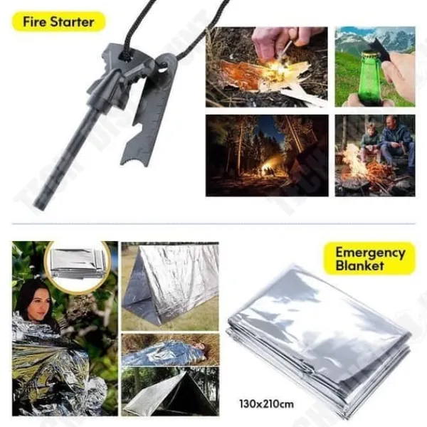 Online Survival kit 13 i 1 - TD® - Multifunktionsverktyg - Svart färg - För vuxna - Resa Beredskapsplaner