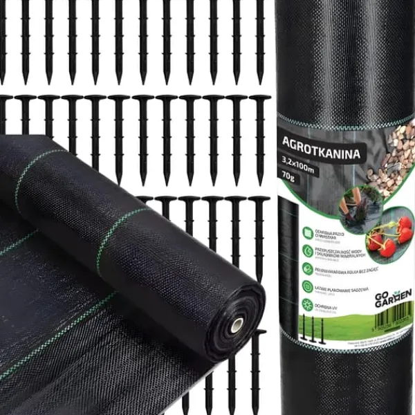 Svart agrotextil för ogräs, mulching, 3,2x100m, 70g pinnar Markduk & Fiberduk