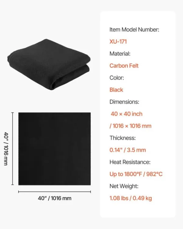 New Svetsfilt i kolfiber - Brandskyddsfilt - 101,6 x 101,6 cm - Värmebeständig upp till 982°C - Flamskyddad - 3,5 mm Tjock - Brandsäker isoleringsmatta Brandfilt