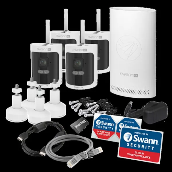 SWANN Allsecure4K™ 4-Pack Trådlöst Övervakningskamerasystem inkl 64GB SD Card Hub Säkerhetsmonitorer & Videokameror