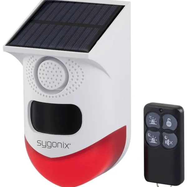 Sygonix Mini-larmsystem Vit, Röd med LED, med rörelsesensor, med fjärrkontroll, med solcell, med WLAN 120 dB SY-6515320 Hemlarmsystem