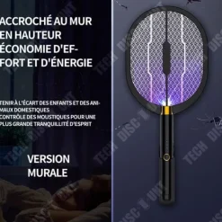 TD elektriska insektsracket 3 i 1 1200MAH uppladdningsbart myggracket används för att döda myggor Lämplig svart