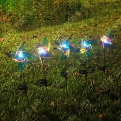TD® led solar ljus 4 blad roterande väderkvarn gräsmatta lampa utomhus trädgård dekorativ lampa plug-in mark lampa