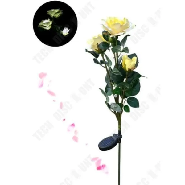Outlet TD® Solar Garden Light 3 LED Rose Blomma Form/Stak att plantera i trädgården/Utomhus energisparande ljus Vit Trädgårdsprydnader