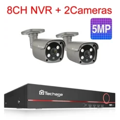 Techage säkerhetskamerasystem, 8-kanals NVR, AI mänsklig detektion,8CH 2St 5MP Kamera, 4T