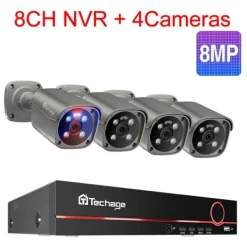 New Techage säkerhetskamerasystem, 8-kanals NVR, AI mänsklig detektion,8CH 4St 8MP Kamera, 3T (utomhussport) Säkerhetsmonitorer & Videokameror