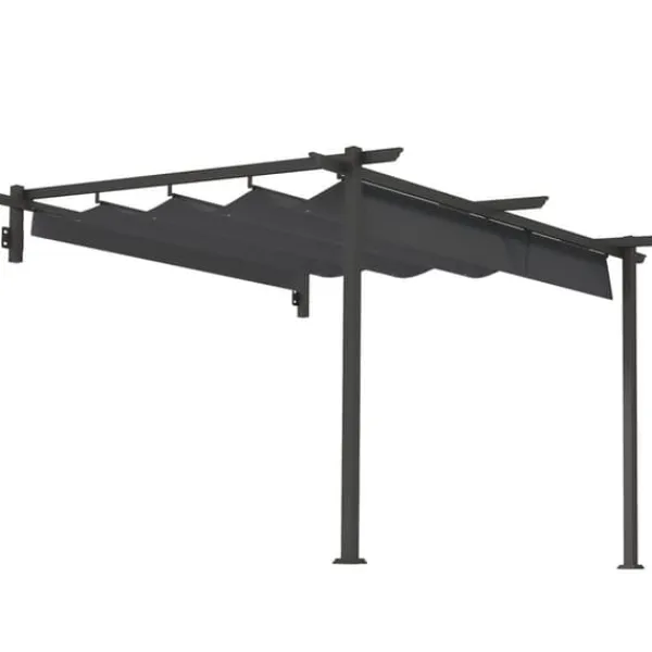 Terrasspergola ca 3x3 m, aluminium, väggmonterad, justerbart tak, mörkgrå Valvbågar, Spaljéer, Bersåer & Pergolor