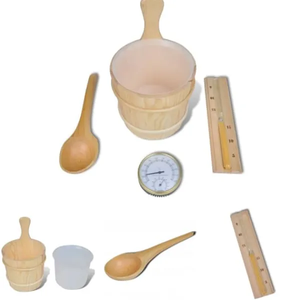 The Living Store Bastutillbehör 5 delar hink sked timglas termo/hygrometer - Bastutillbehör