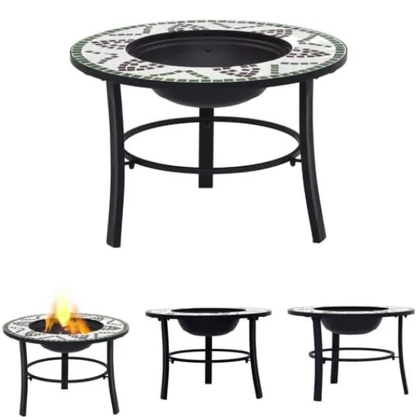 The Living Store Eldfat med mosaik grön 68cm keramik - Öppna spisar