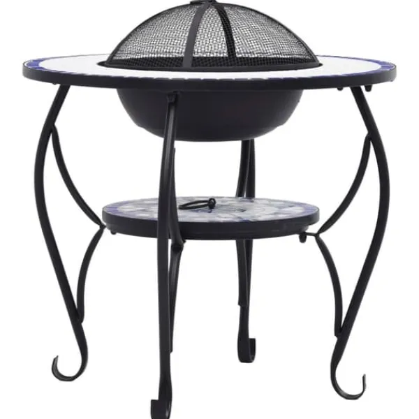 Sale The Living Store Eldfat med mosaikbord blå och vit 68 cm keramik - Öppna spisar Öppna Spisar