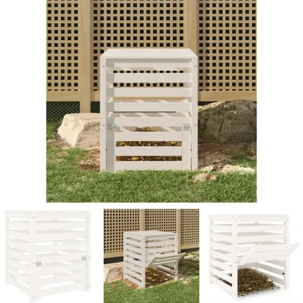 The Living Store Kompostlåda vit 63,5x63,5x77,5 cm massiv furu - Komposterare