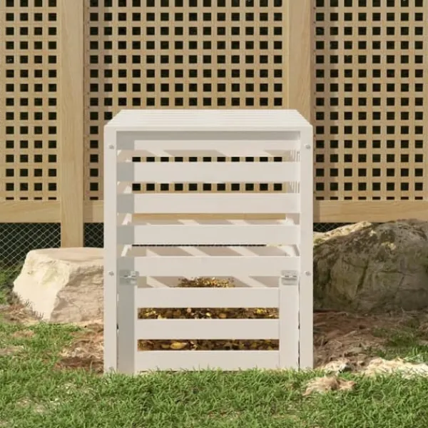The Living Store Kompostlåda vit 63,5x63,5x77,5 cm massiv furu - Komposterare
