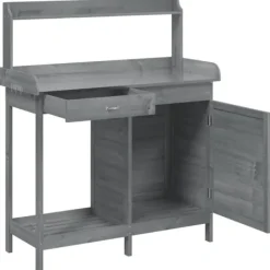 The Living Store Odlingsbänk med skåp grå 110,5x45x124,5 cm massivt granträ - Växtställ
