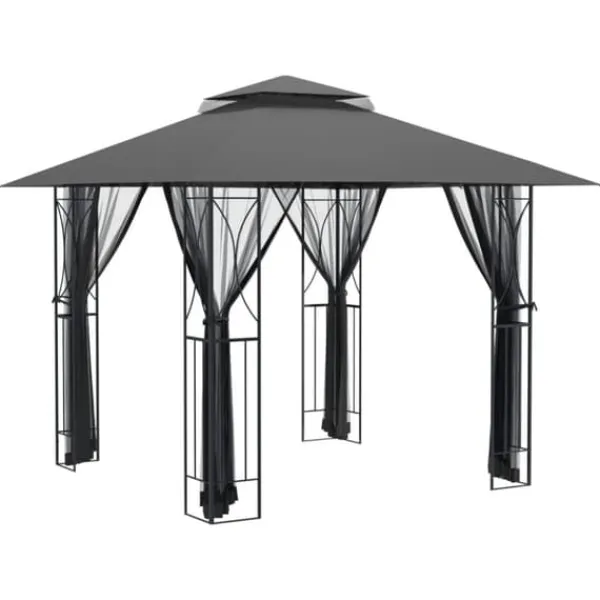 The Living Store Paviljong med sidoväggar antracit 300x300x270 cm stål - Partytält & paviljoner