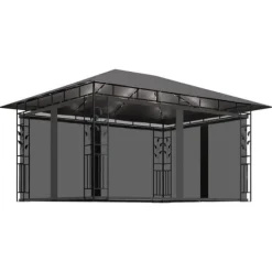The Living Store Paviljong myggnät ljusslinga LED 4x3x2,73 m antracit 180 g/m² - Partytält & paviljoner
