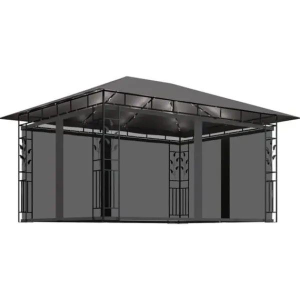 The Living Store Paviljong myggnät ljusslinga LED 4x3x2,73 m antracit 180 g/m² - Partytält & paviljoner
