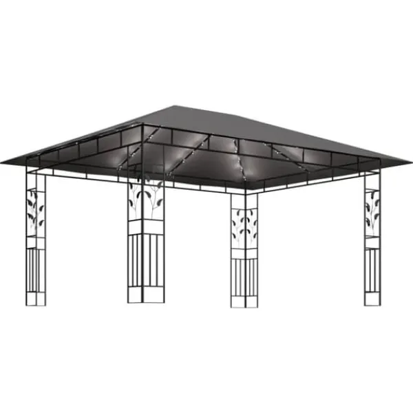 The Living Store Paviljong myggnät ljusslinga LED 4x3x2,73 m antracit 180 g/m² - Partytält & paviljoner