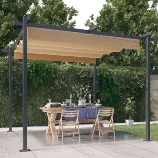The Living Store Paviljong med infällbart tak 3x3 m taupe - Partytält & paviljoner Valvbågar, Spaljéer, Bersåer & Pergolor