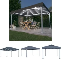 The Living Store Paviljong med ljusslinga LED 400x300 cm antracit aluminium - Partytält & paviljoner