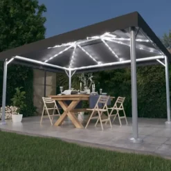 The Living Store Paviljong med ljusslinga LED 400x300 cm antracit aluminium - Partytält & paviljoner