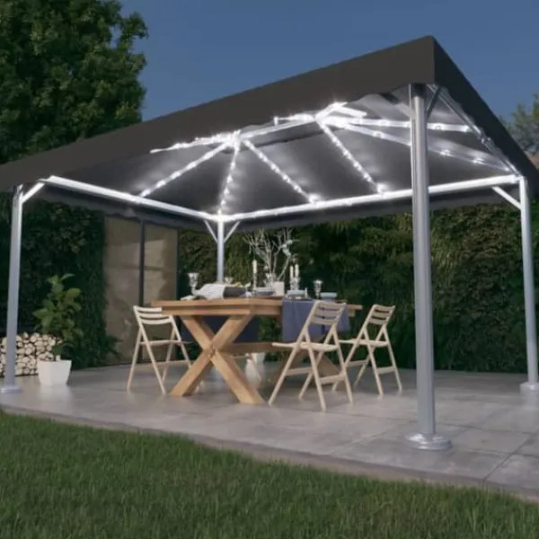 The Living Store Paviljong med ljusslinga LED 400x300 cm antracit aluminium - Partytält & paviljoner
