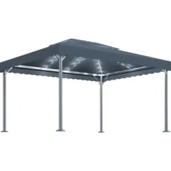 The Living Store Paviljong med ljusslinga LED 400x300 cm antracit aluminium - Partytält & paviljoner