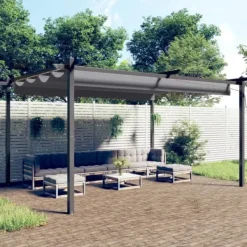 Online The Living Store Paviljong med infällbart tak 4x3 m antracit - Partytält & paviljoner Valvbågar, Spaljéer, Bersåer & Pergolor