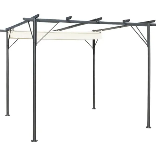 The Living Store Pergola med indragbart tak gräddvit 3x3 m stål - Bersåer, spaljéer & pergolor
