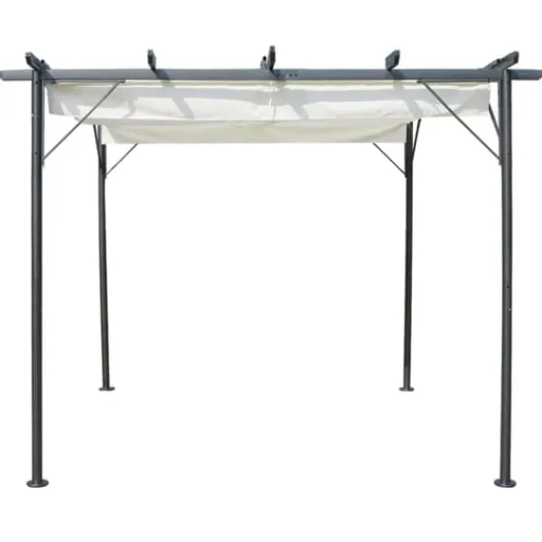 The Living Store Pergola med indragbart tak gräddvit 3x3 m stål - Bersåer, spaljéer & pergolor