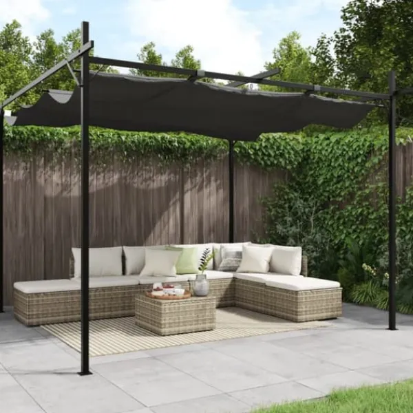Clearance The Living Store Pergola med infällbart tak antracit 295x292x230 cm - Partytält & paviljoner Valvbågar, Spaljéer, Bersåer & Pergolor