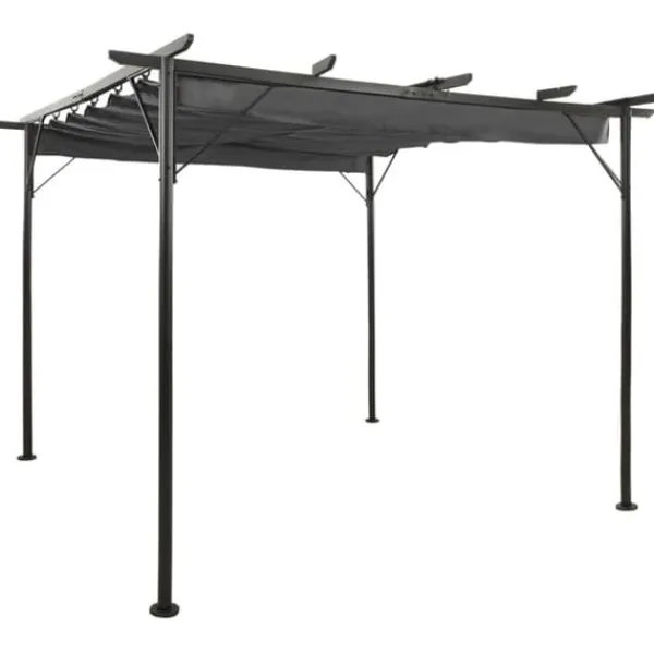 Hot The Living Store Pergola med infällbart tak antracit 3x3 m stål 180 g/m² - Bersåer, spaljéer & pergolor Valvbågar, Spaljéer, Bersåer & Pergolor