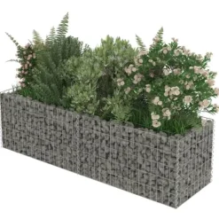 The Living Store Planteringsgabion upphöjd galvaniserat stål 180x50x50 cm - Krukor & odlingslådor