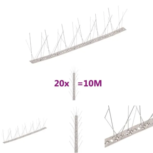 The Living Store 5-raders fågelpiggar i rostfritt stål 20 st 10 m - Djuravvisande medel
