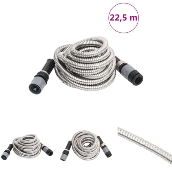 The Living Store Slang med sprutmunstycke silver 0,6" 22,5 m rostfritt stål - Vattenslangar