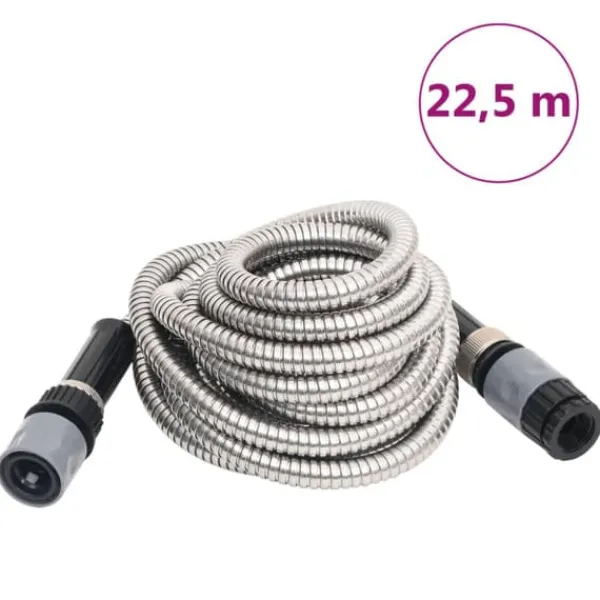 The Living Store Slang med sprutmunstycke silver 0,6" 22,5 m rostfritt stål - Vattenslangar