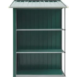 The Living Store Trädgårdsbod med hylla grön 205x130x183 cm järn - Förråd & Redskapsbodar Skjul, Garage & Carports