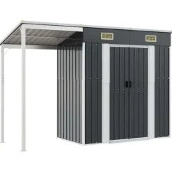 The Living Store Trädgårdsbod med förlängt tak antracit 277x110,5x181 cm stål - Förråd & Redskapsbodar