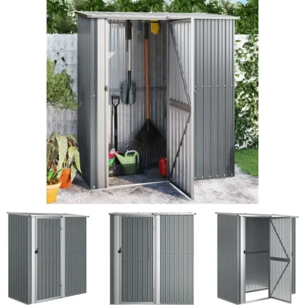 Best The Living Store Trädgårdsskjul grå 180,5x97x209,5 cm galvaniserat stål - Förråd & Redskapsbodar Skjul, Garage & Carports