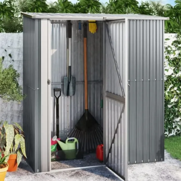 Best The Living Store Trädgårdsskjul grå 180,5x97x209,5 cm galvaniserat stål - Förråd & Redskapsbodar Skjul, Garage & Carports